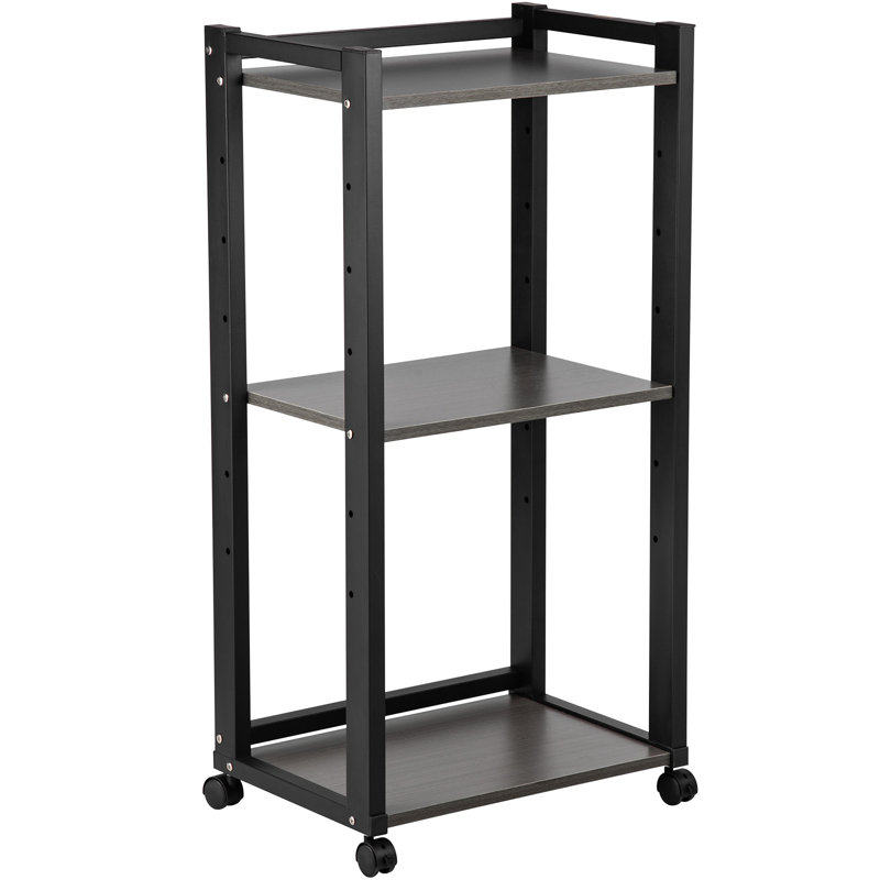 Black 3-Tier Rolling Printer Stand with Adjustable Storage Shelves