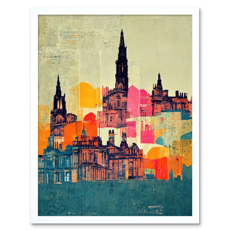 Boho Abstract Cityscape Skyline Folk 1 Piece Wall Art, 25.9cm H x 20.6cm W x 1.5cm D, White Framed Paper