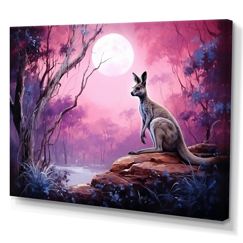 " Moonlight Kangaroo Landscape I ", Wrapped Canvas, 24" H x 32" W x 1" D