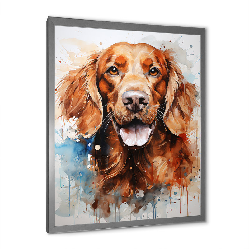«Dog Irish Setter Impressions III», reproduction sur toile, H 20 po x l 12 po x P 1 po, Cadre simple argenté