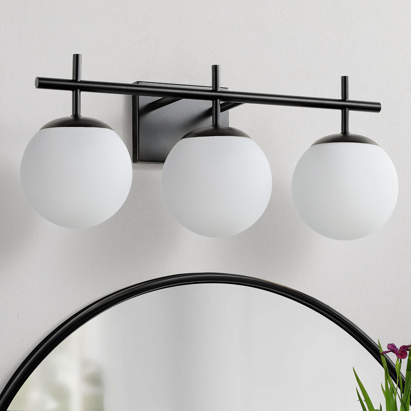 Éclairage de meuble-lavabo à intensité variable 3 lumières 22,4 "avec abat-jour en verre givré, Noir mat