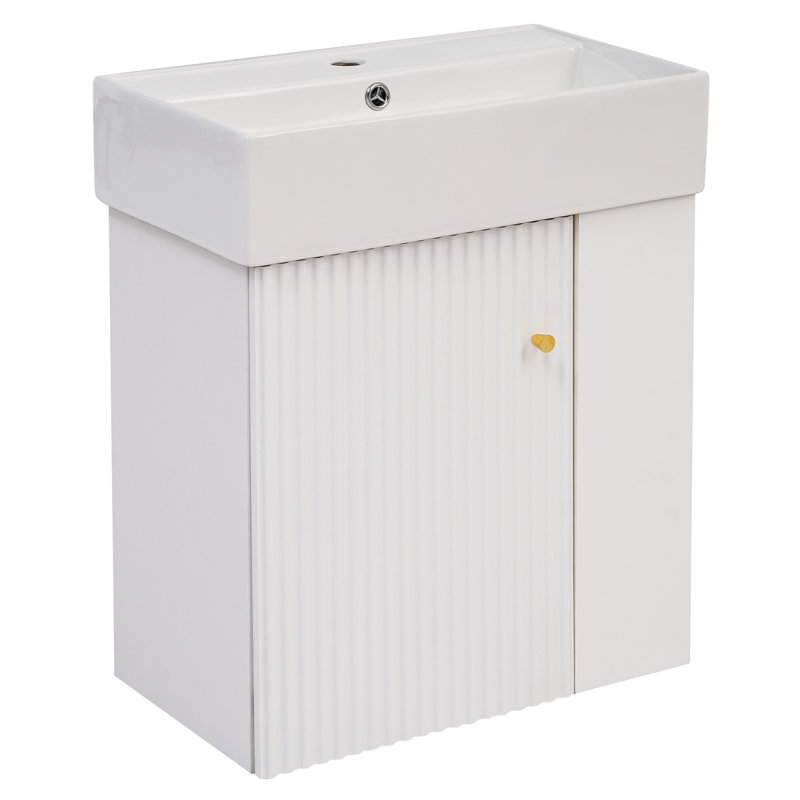 Meuble-lavabo de salle de bain en céramique 21,6 po - Blanc, matériau, finition résistante à la chaleur et aux taches, surface propre élégante, résistante et résistante à la chaleur, moderne