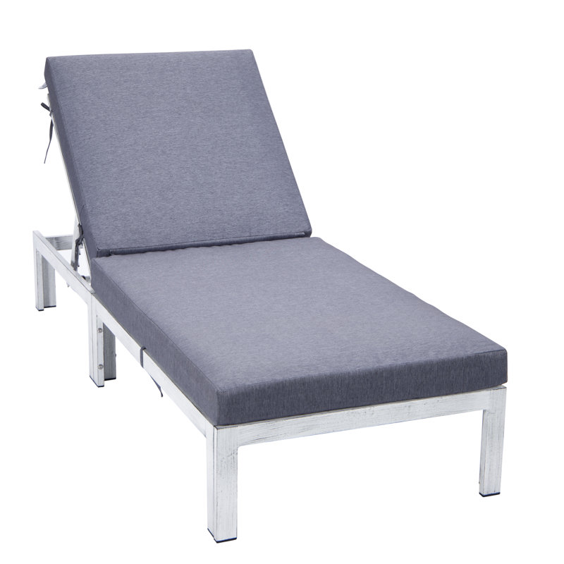 Chelsea Outdoor Metal Chaise Lounge , Cushion Included, Blue, Weathered Gray