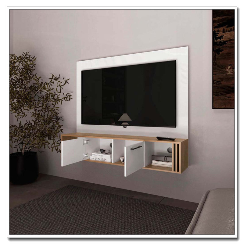 Meuble audio-vidéo en chêne blanc et naturel