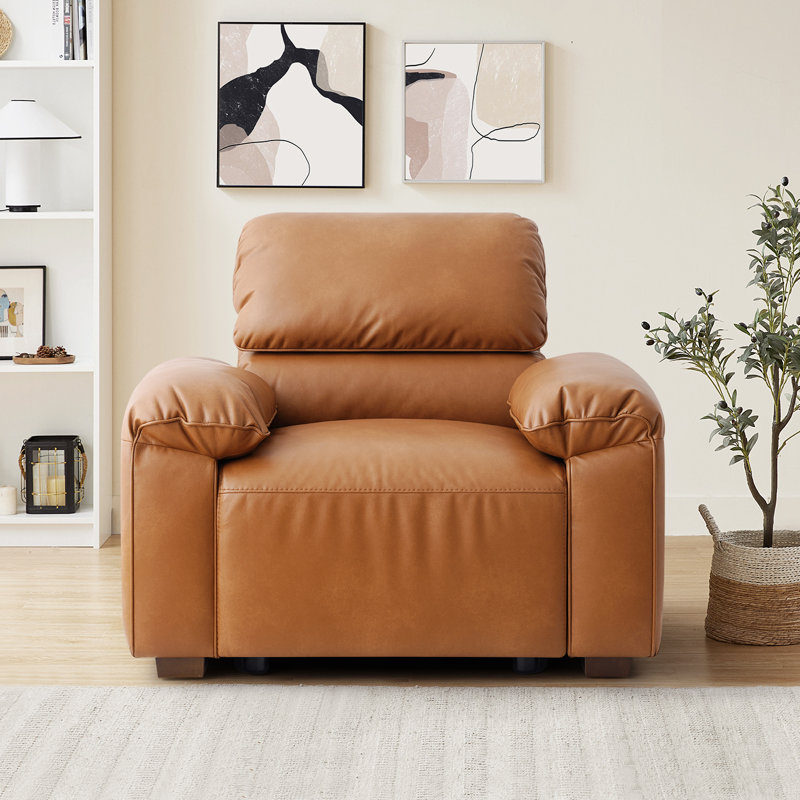 Ensemble de canapés modulaires en similicuir 2 pièces Latitude Run® pour salon, chambre à coucher, canapés modulaires surdimensionnés (canapé 3 places + fauteuil d'appoint), brun