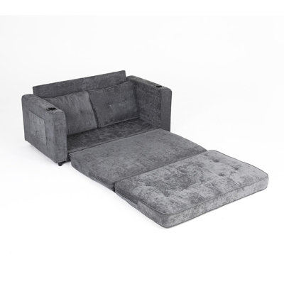 Stylish Foldable Sofa Bed with Cup Holders & Side Storage