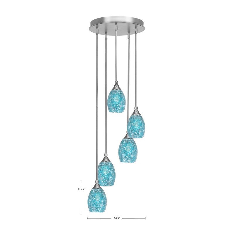 Luminaire suspendu suspendu grappe 5 lumières Aleily, Nickel brossé