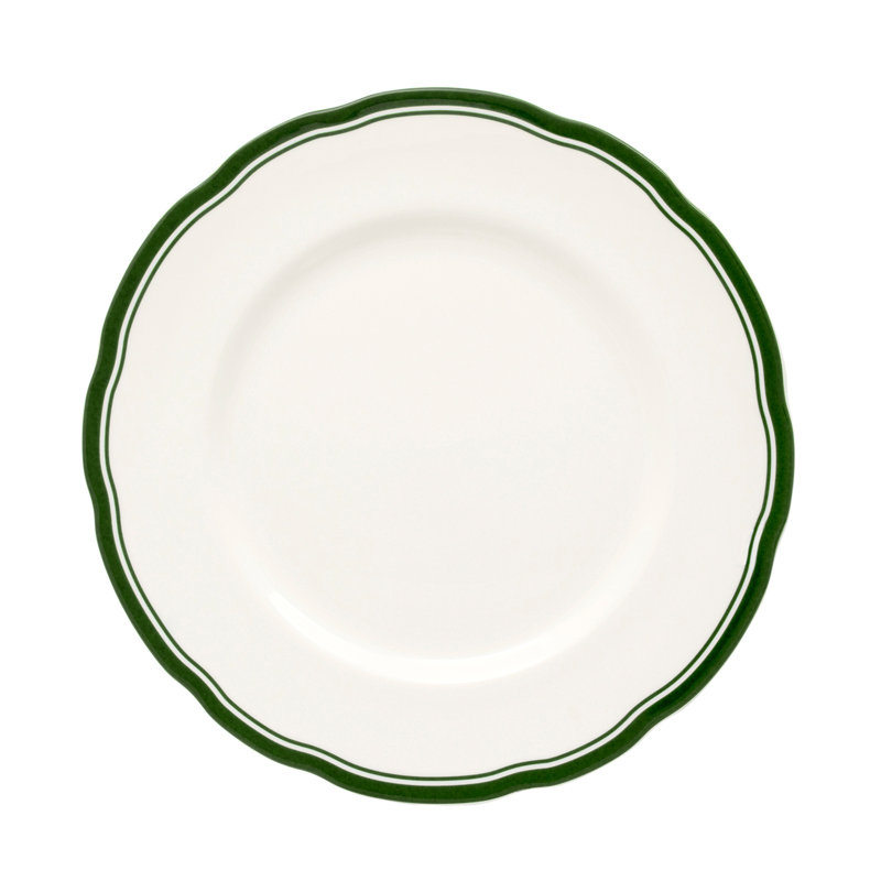 Assiette festonnée 10 po, Blanc / Vert forêt