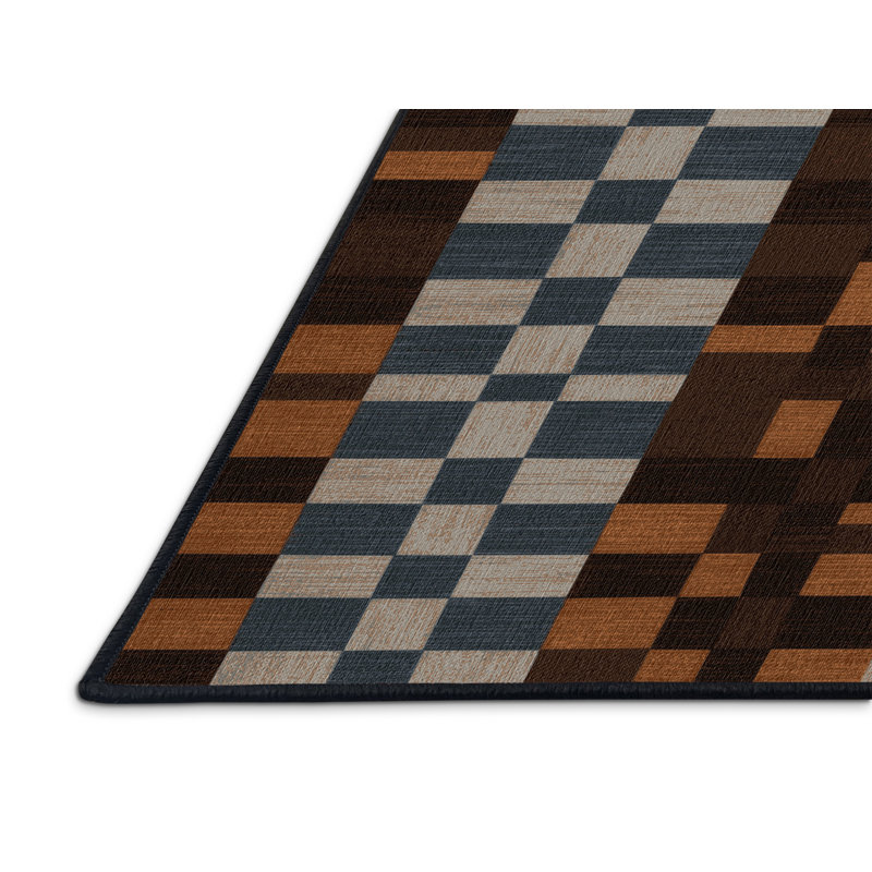 Tapis brun à carreaux lavable à la machine, Rectangle 5 pi x 7 pi