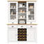 185cm White Kitchen Pantry Cabinet with Glass Doors, 5 Drawers, 16-Bottle Wine Rack & Adjustable Shelves for Home Storage
