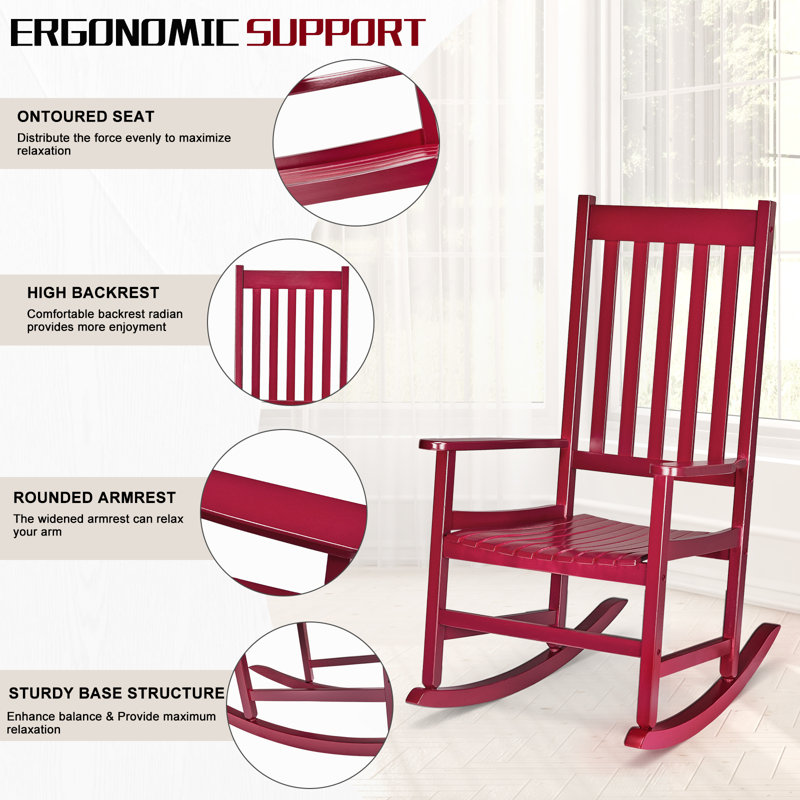 Chaises berçantes de patio en bois massif (ensemble de 2), Rouge