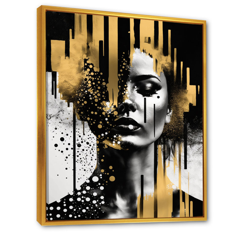 Golden Fluidité de la féminité II - art mural abstrait femme, L 16 po x H 32 po, Cadre flottant doré