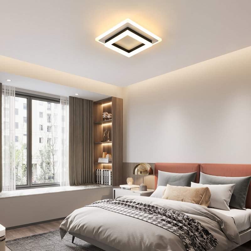 Aweys 1-Light 20cm Square LED Flush Mount Ceiling Light, 3000K, Yellow