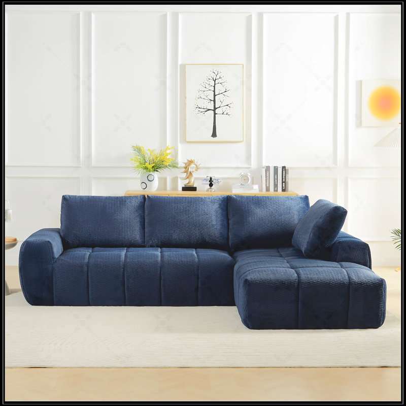 Canapé modulaire surdimensionné en L FAUX FUR, Imitation fourrure bleu foncé