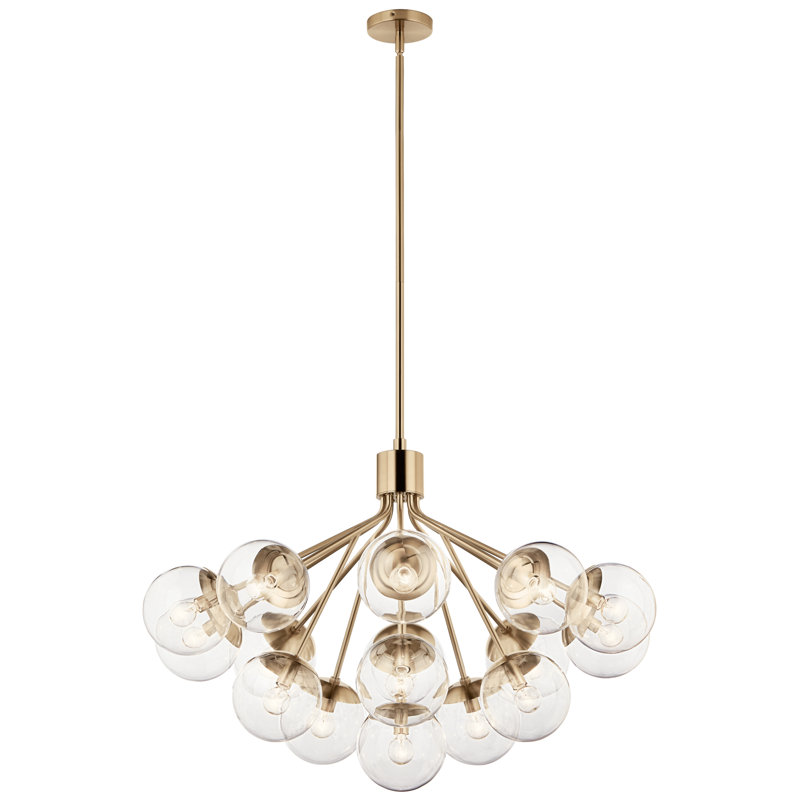 Steel Dimmable Globe Chandelier, Bronze, 26" H x 38" W x 38" D, 16