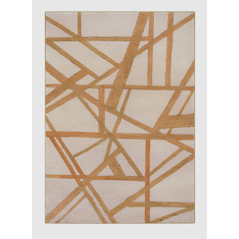 Evalynn Abstract Machine Woven Chenille/Polyester Area Rug in Gold, Rectangle 2' x 4'
