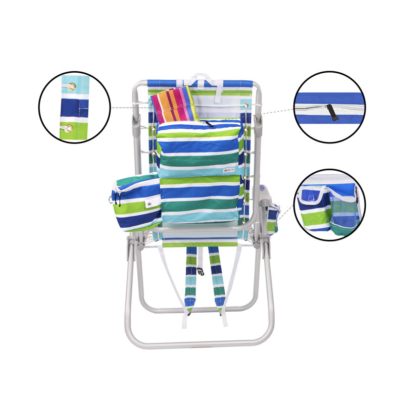Ultimate Heavy Duty High Seat Aluminum Folding Backpack Beach Chair for Adults | Lay Flat, 5 Reclining Positions | Removable Insulated Cooler Pouch & Canopy for UV Protection
