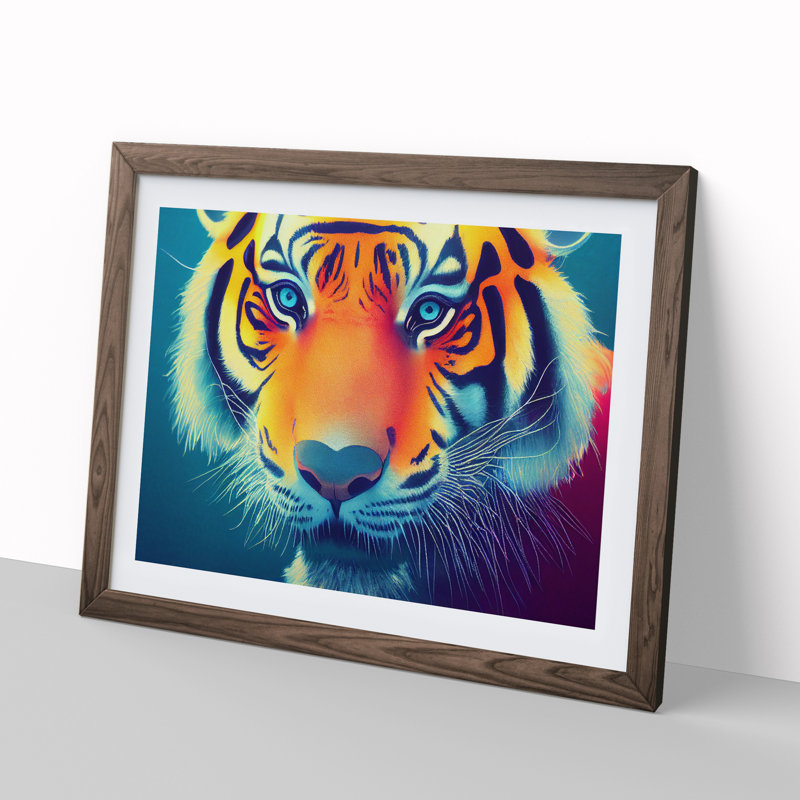 Tiger Colours Vol.3 - Single Picture Frame Print, 34cm H x 46cm W x 2cm D, Walnut Framed