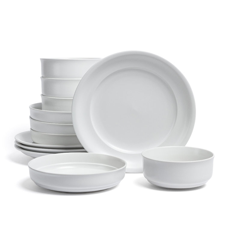 over&back Rimmed 12-Piece Semi Hand-Finished Stoneware Dinnerware Set, Service for 4