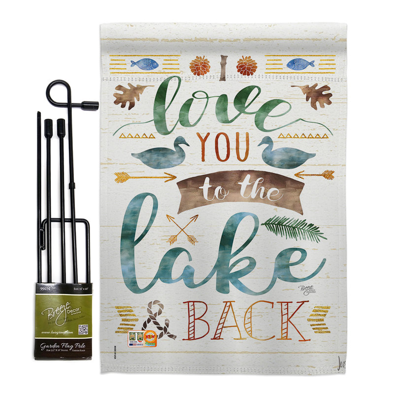Love you the lake, couleur décorative de polyester de 2 côtés en polyester 19 po. ensemble de drapeau, Blanc