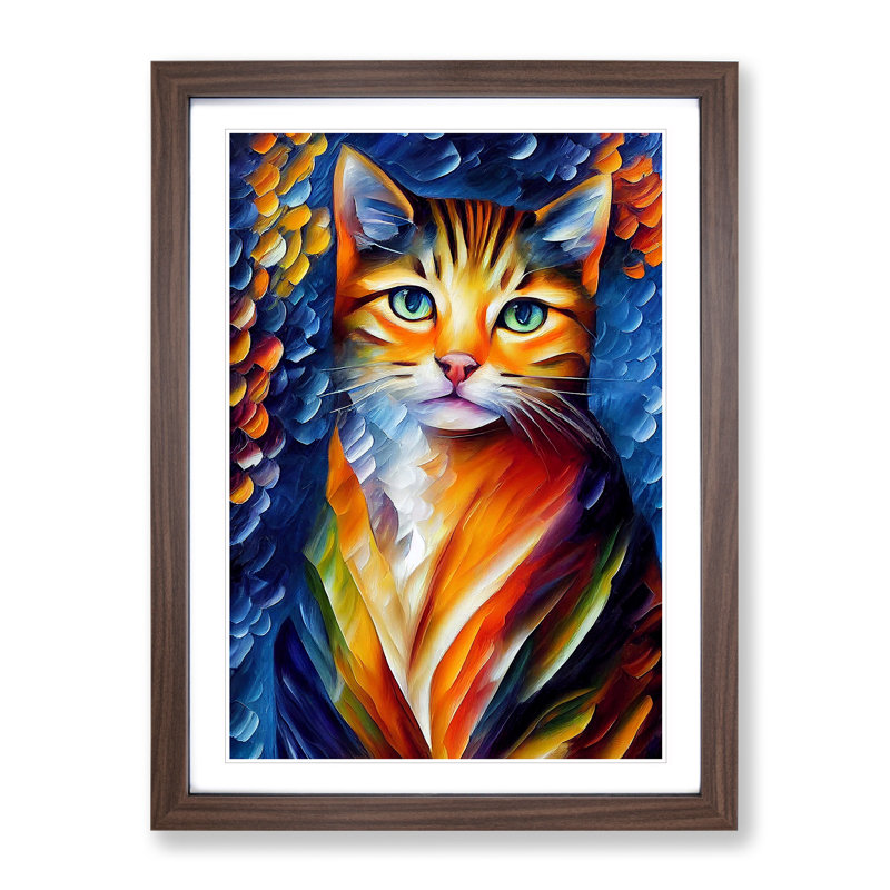 Cat Portrait No.2 - Single Picture Frame Print, 64cm H x 46cm W x 2cm D, Walnut
