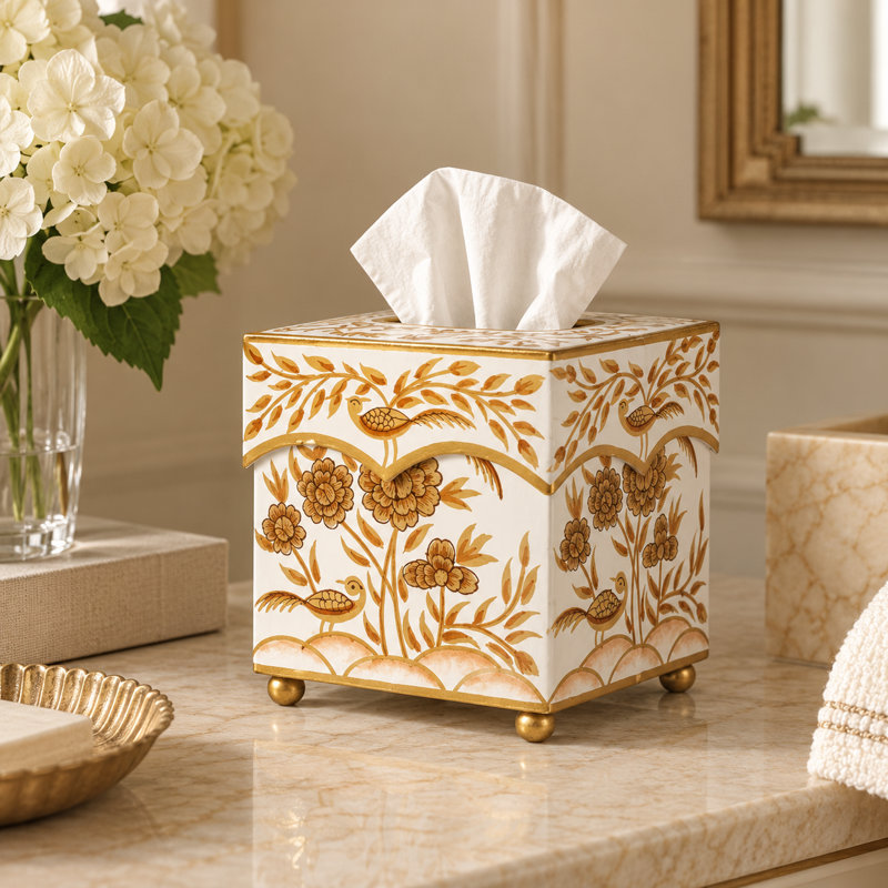 Ivory & Gold Pheasant Tissue Holder