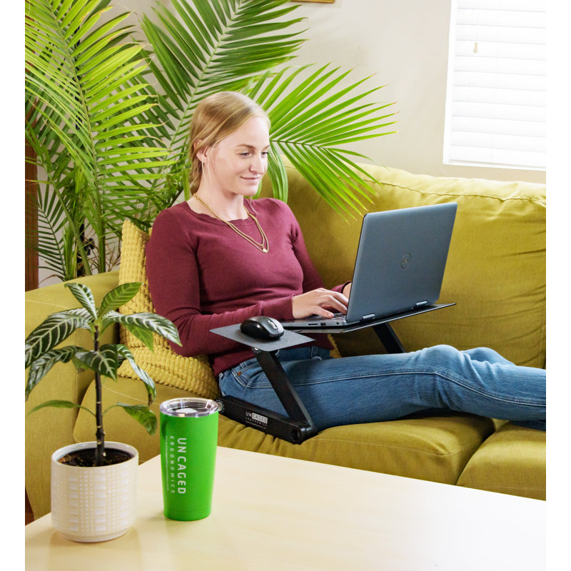Black Adjustable Aluminum Laptop Stand with Mouse Pad