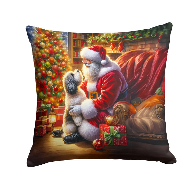 Havanese and Santa Claus Throw Pillow, 14"H x 14"W