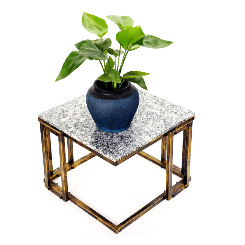 14.5" Granite Marble Black / Gold Plant Stand