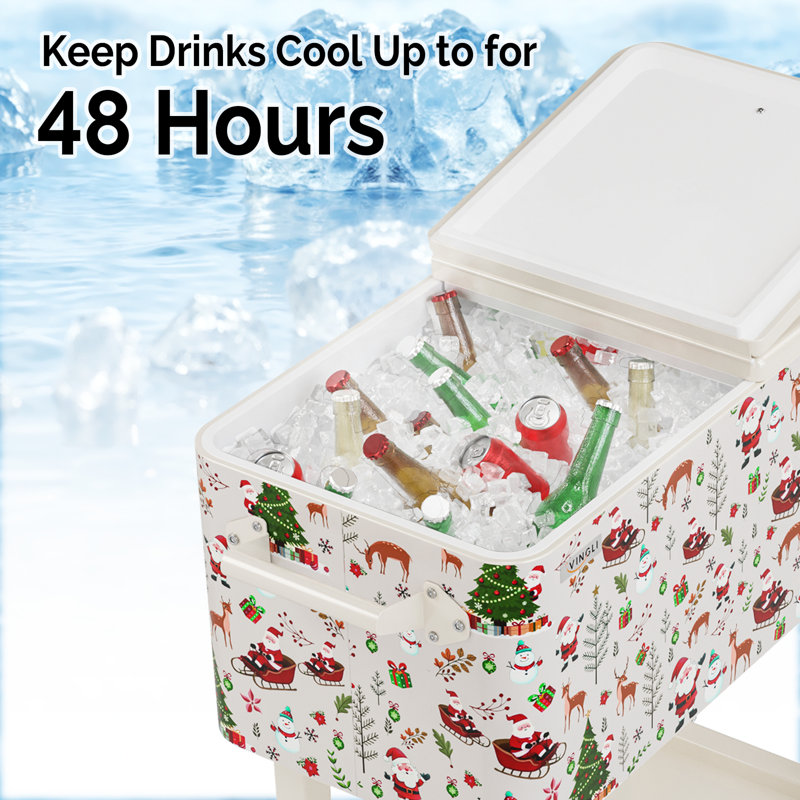 Winado 80 qt. Milky White Christmas Themed Rolling Patio Cooler Cart, Milky White