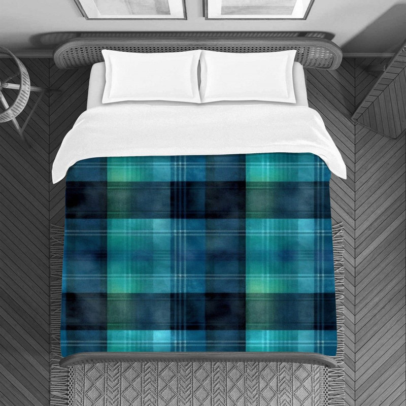 Housse de couette à carreaux, Housse de couette pour lit simple, Bleu