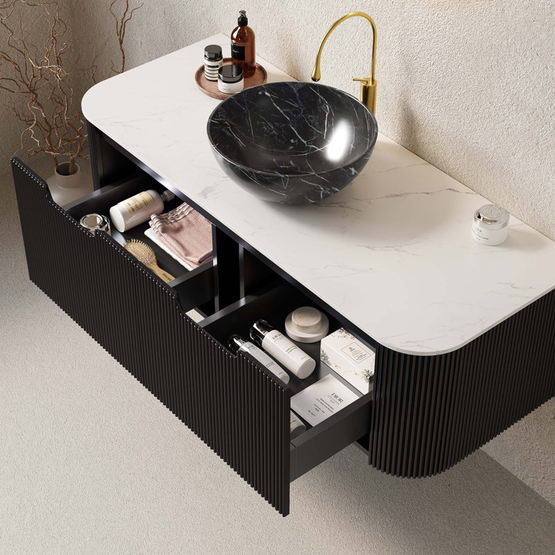 Meuble-lavabo mural 48 po avec lavabo, lavabo mural 48 po, Noir, 48"