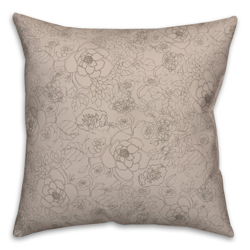 Floral Reversible Throw Pillow, Light Gray/Brown