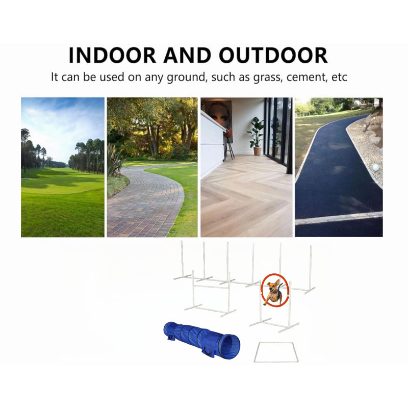 Adjustable Dog Agility Training Set with Tunnel and Weave Poles