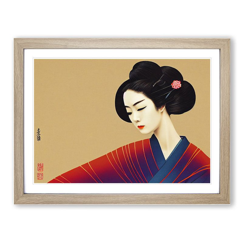 Victorious Geisha - Framed Print, 25cm H x 34cm W x 2cm D, Oak