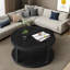 Table basse ronde avec plateau épaissi à deux niveaux, pieds robustes et motif perlé-2108040799