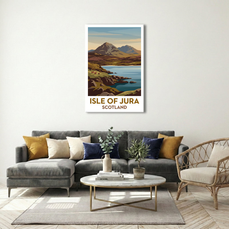 Isle of Jura, Scotland - Romantic Hebridean Escape Travel Poster. Giclee Print on Wrapped Canvas. Wall Art, Home Decor - Natural Landmarks, Scotland 1 Piece Wrapped Canvas Wall Art