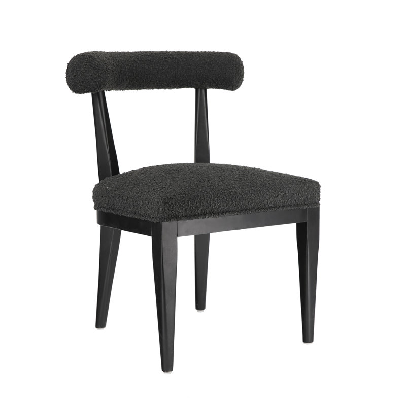 45.7cm H Boucle Upholstered Side Chair, Black, Black