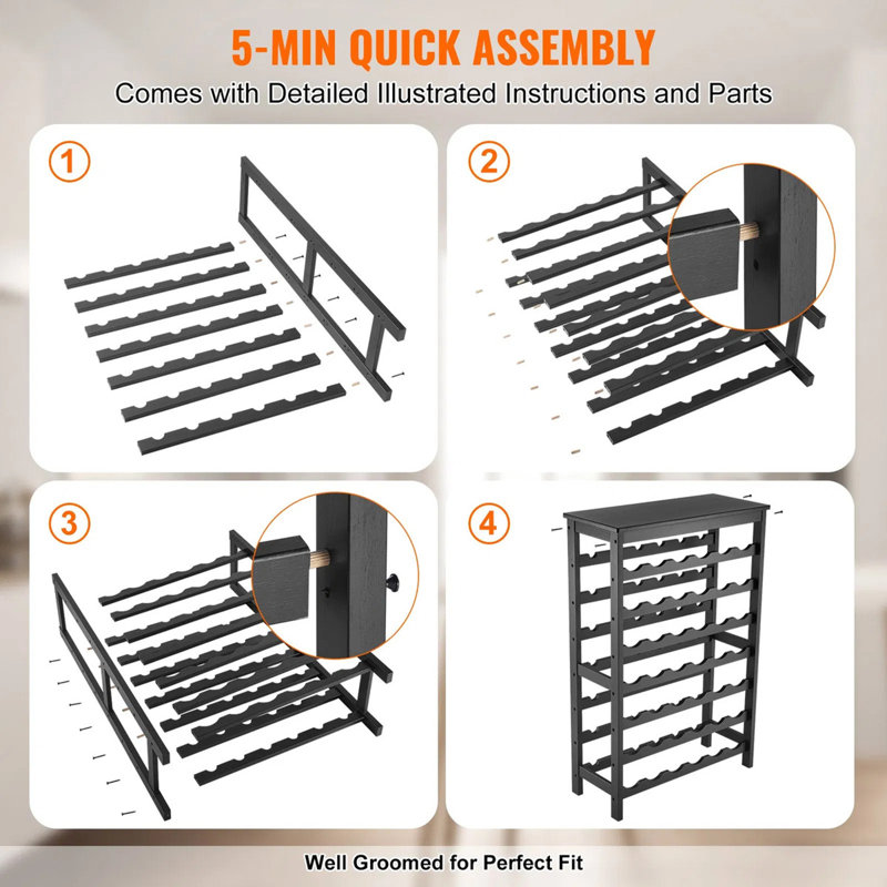 Support à vin noir modulaire à 7 niveaux pour 42 bouteilles, plateau de table vissé sans vissage, 6 bouteilles / couche, pour salle à manger de bar à vin pour cuisine