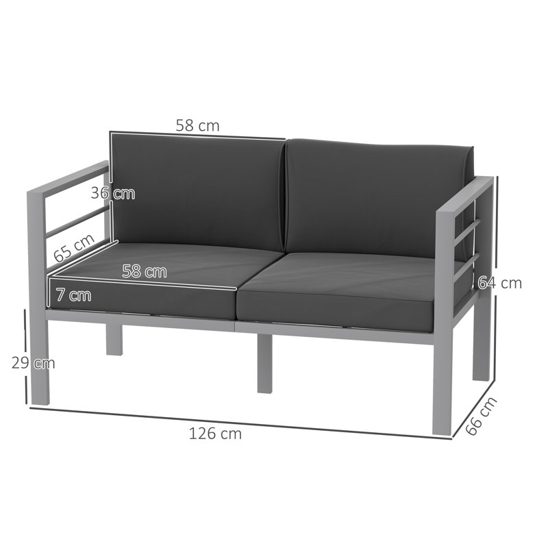 126cm Wide L-Shaped Loveseat,Patio Sofa with Cushions