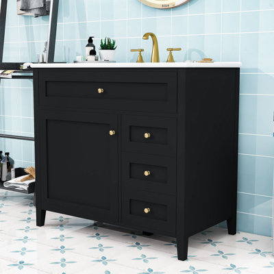 Meuble-lavabo 36 po avec lavabo en céramique, tablette réglable et tiroirs de rangement