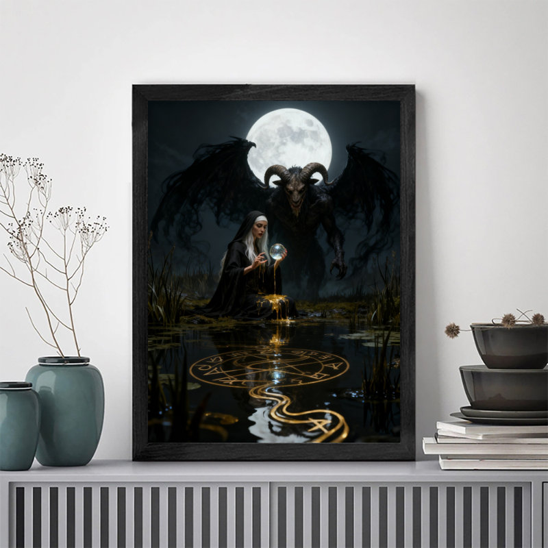 Art mural encadré noir démons et nonnes rétro, impressions de style rétro, H 17 po x l 13 po