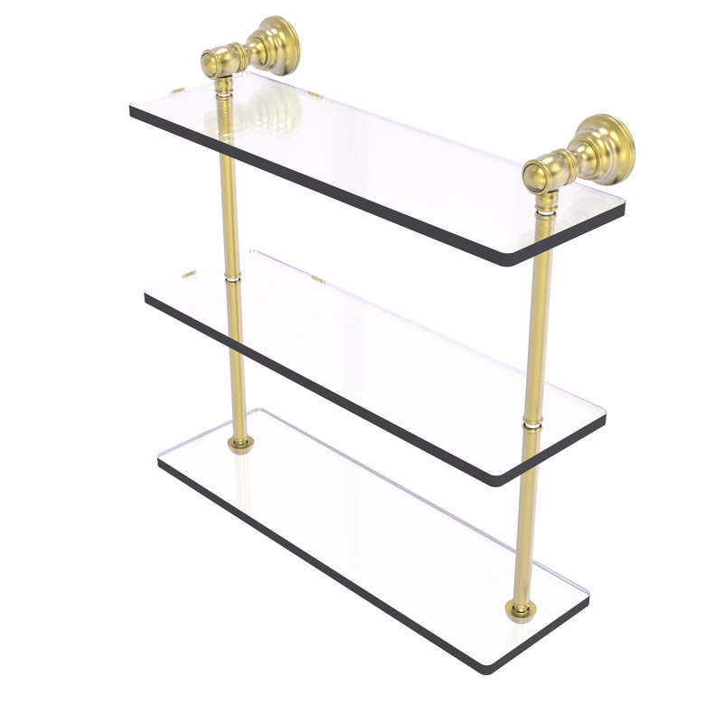 Freyja 3 Piece Glass with Towel Bar, Satin Brass, 16" H x 16" W x 5.54" D