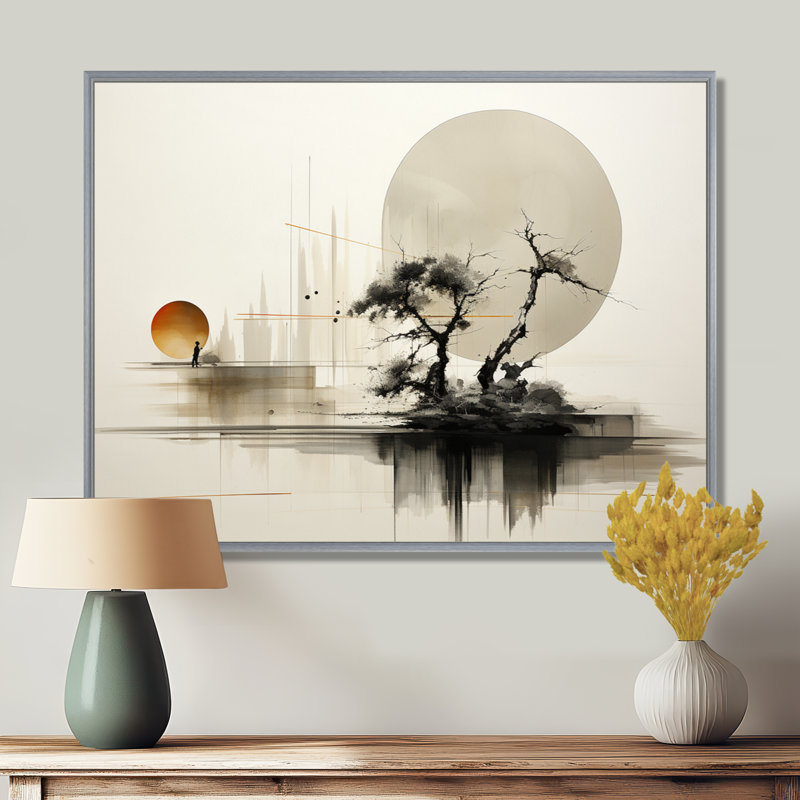 Art asiatique Sumie Zen I - art mural asiatique, H 12 po x l 20 po x P 1 po, Encadrement argenté