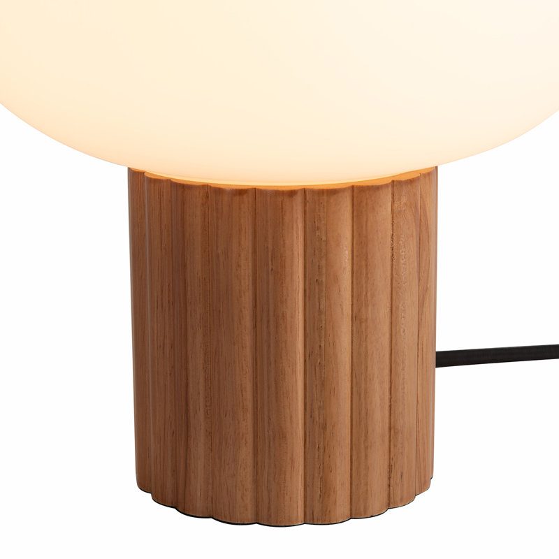 Tambo Accent Table Lamp - Dark Walnut Wood Finish, Weathered Brass, White Oval Opal Glass Shade, Natural Ash