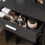 Table de coiffeuse avec miroir et lumières DEL réglables, prise de courant, support pour séchoir à cheveux et tabouret - coiffeuse compacte pour petites chambres à coucher (noir)-1595014505