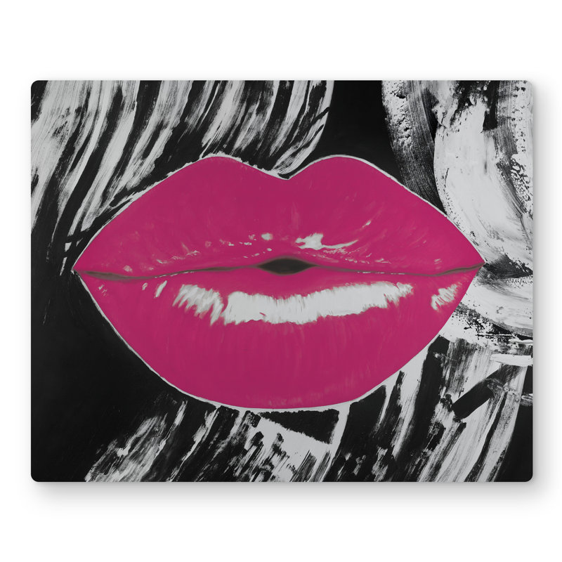 Pink Glossy Lips - Figurative Metal Print for Home Decor