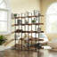 Bibliothèque à 5 niveaux avec bureau ouvert, tablette de style industriel rétro avec structure en métal-1665058633