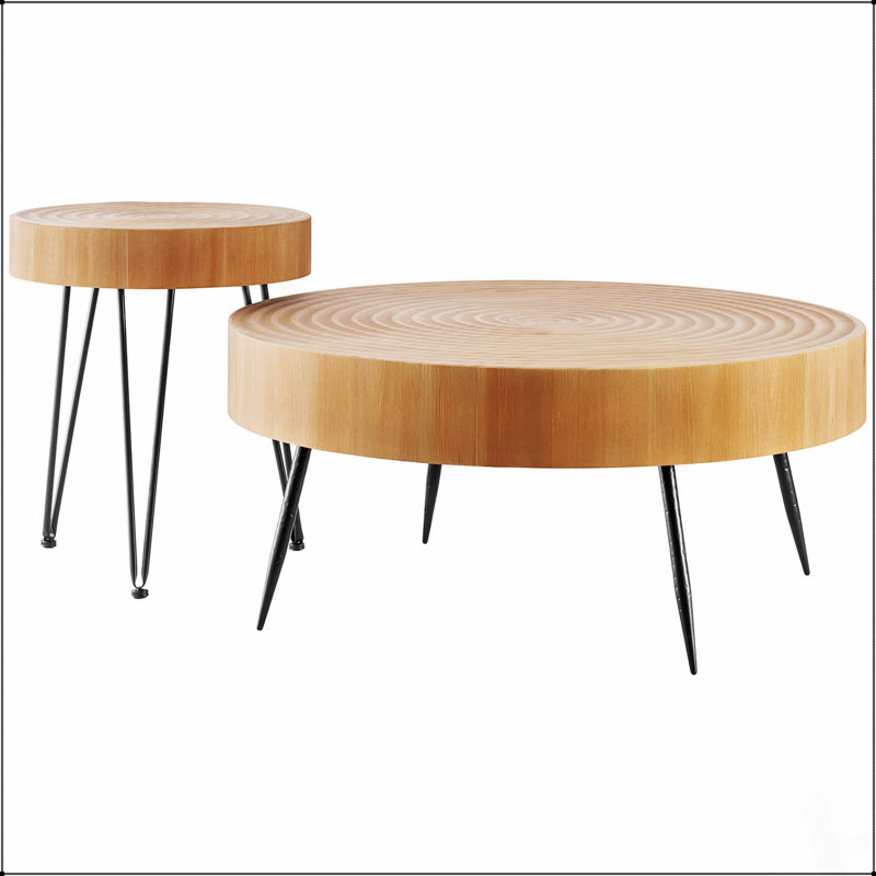 Ensemble de 2 tables basses et tables de bout rondes de conception industrielle avec pieds en métal pour un assemblage facile dans les salons et les appartements
