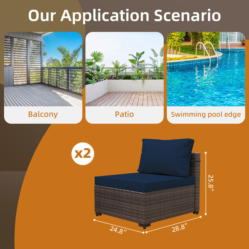 Pascaline Outdoor Armless Lounge Chair, Brown, Navy Blue